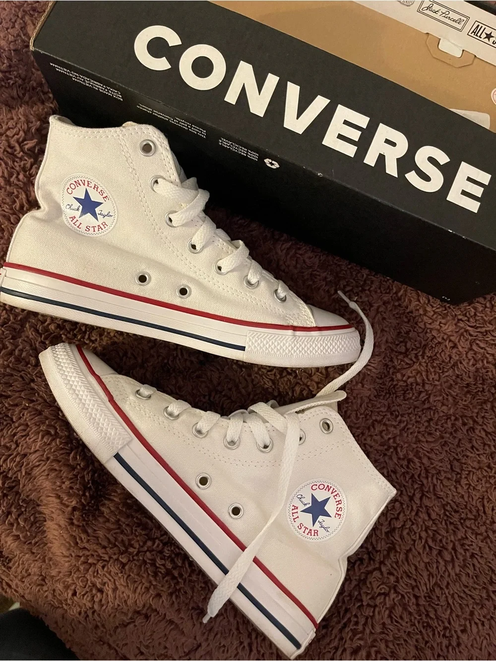 Converse Kids White High-Top Sneakers with Red & Blue Trim